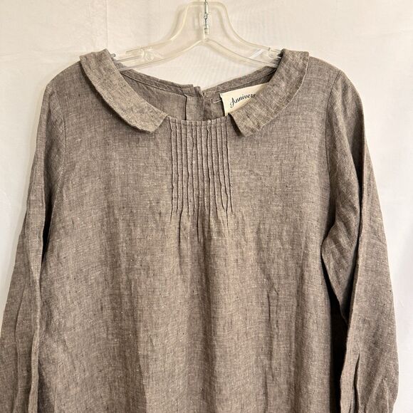 Samansa Mos2 Linen Collared Lagenlook Dress OS Tunic Pinched Pleats - Picture 2 of 9